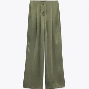 Zara Satin Effect Full Length Dart Pants in Olive